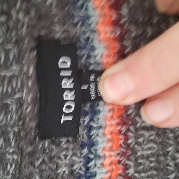 Torrid cardigan, grey with colorful stripes, size 1 - Picture 2 of 3